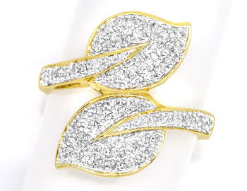 Foto 1 - Diamantenring zwei Blätter mit 70 Diamanten in 14K Gold, R4948