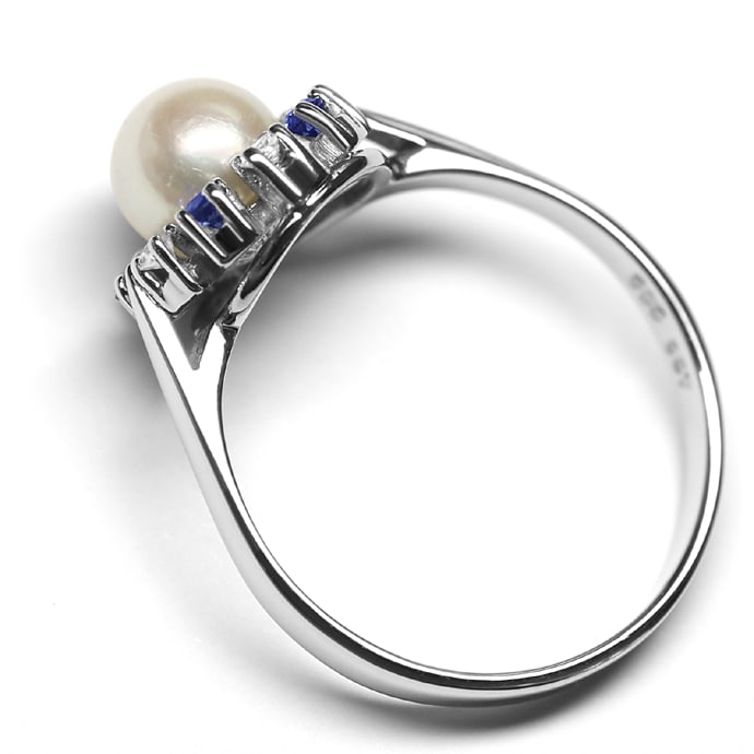 Foto 3 - Bezaubernder Perle Saphire Diamanten-Ring in Weißgold, S2420
